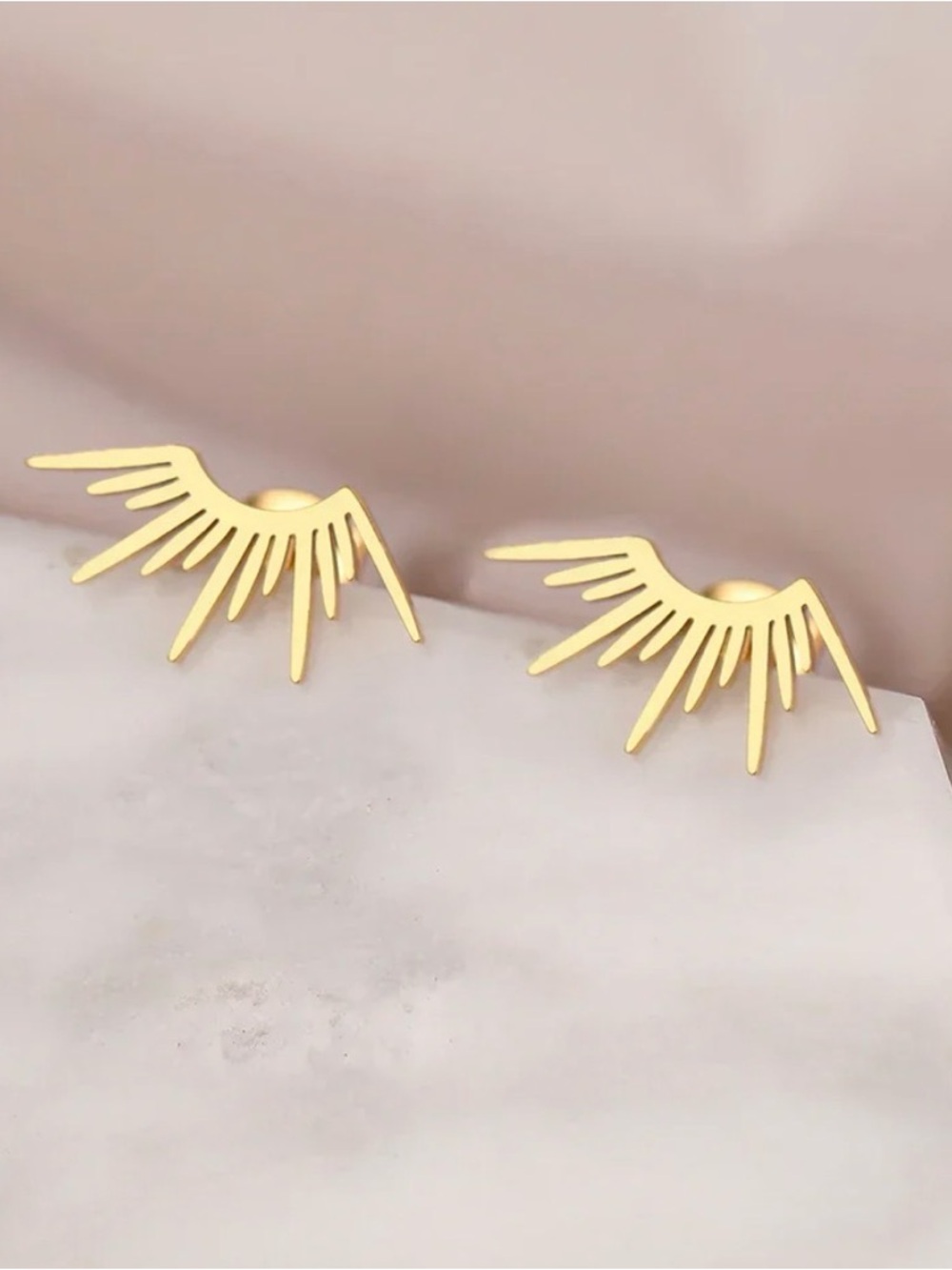 Gold Sunburst Stud Earrings Minimal Half Circle Waterproof